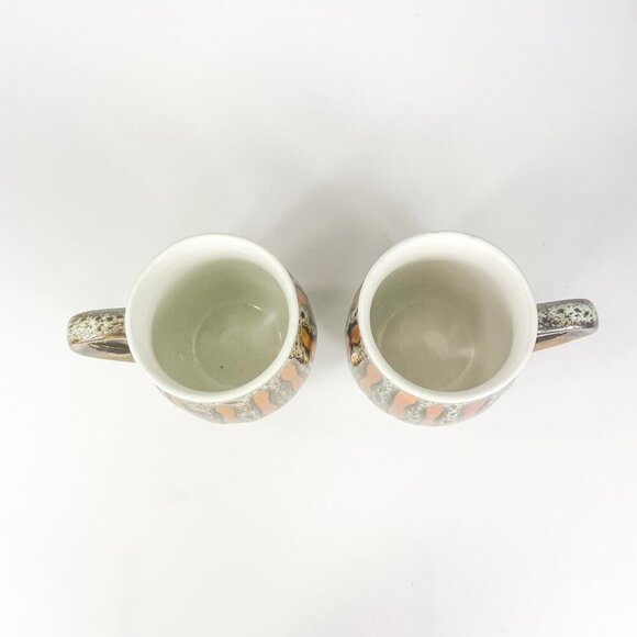 Mid century Modern Drip Glaze Copper Orange Mugs set of 2 - Picture 2 of 5